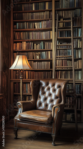 Timeless Vintage Reading Room with Leather Chair and Antique Books 