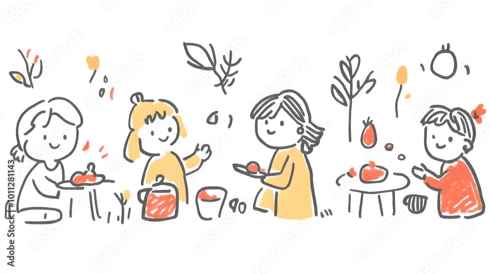 Children enjoying a fun outdoor cooking session with vibrant vegetables. Children enjoying a fun outdoor cooking session with vibrant vegetables.