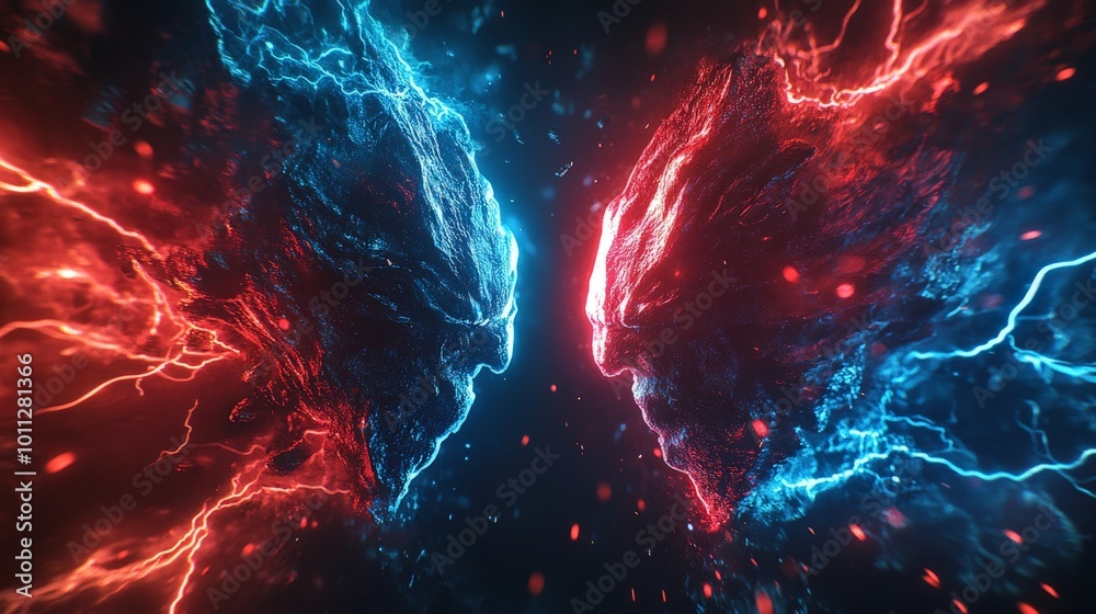 Fototapeta premium Holographic Versus Logo with Neon Lightning Flashes for Cyber Sport Tournament Screen