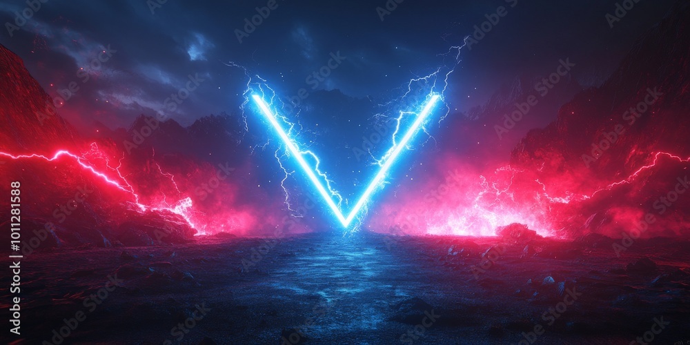 Holographic Versus Logo with Neon Lightning Flashes for Cyber Sport Tournament Screen Holographic Versus Logo with Neon Lightning Flashes for Cyber Sport Tournament Screen