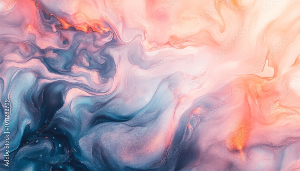 Abstract background of pink, blue, and orange paint swirls. Abstract background of pink, blue, and orange paint swirls.