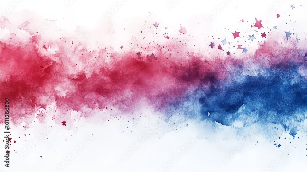 Obraz premium Abstract USA Patriotic Red, White, and Blue Watercolor with Stars for National Celebrations