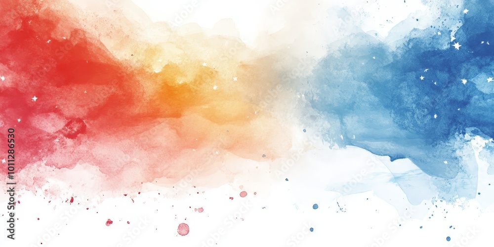 Obraz premium Abstract USA Patriotic Red, White, and Blue Watercolor with Stars for National Celebrations