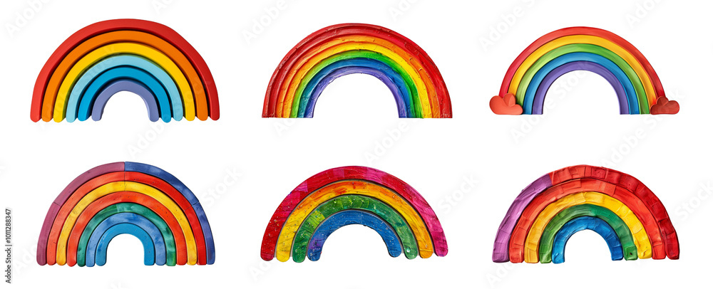 Obraz premium Playful wooden rainbows. Set png isolated on transparent background