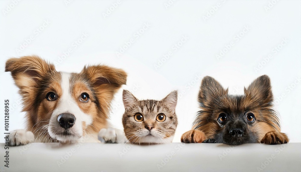 A group of cute puppies and dogs, including two adorable chihuahua puppies, sitting together in a studio on a white background A group of cute puppies and dogs, including two adorable chihuahua puppies, sitting together in a studio on a white background