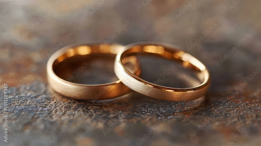A close-up of intertwined wedding rings resting on a textured surface, symbolizing love and commitment. A close-up of intertwined wedding rings resting on a textured surface, symbolizing love and commitment.