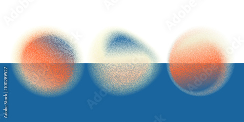Set of distorted grainy soft abstract forms. Blobs with round organic shape. Fluid isolated shapes on transparent background. Liquid shapes with glitch. Eps vector