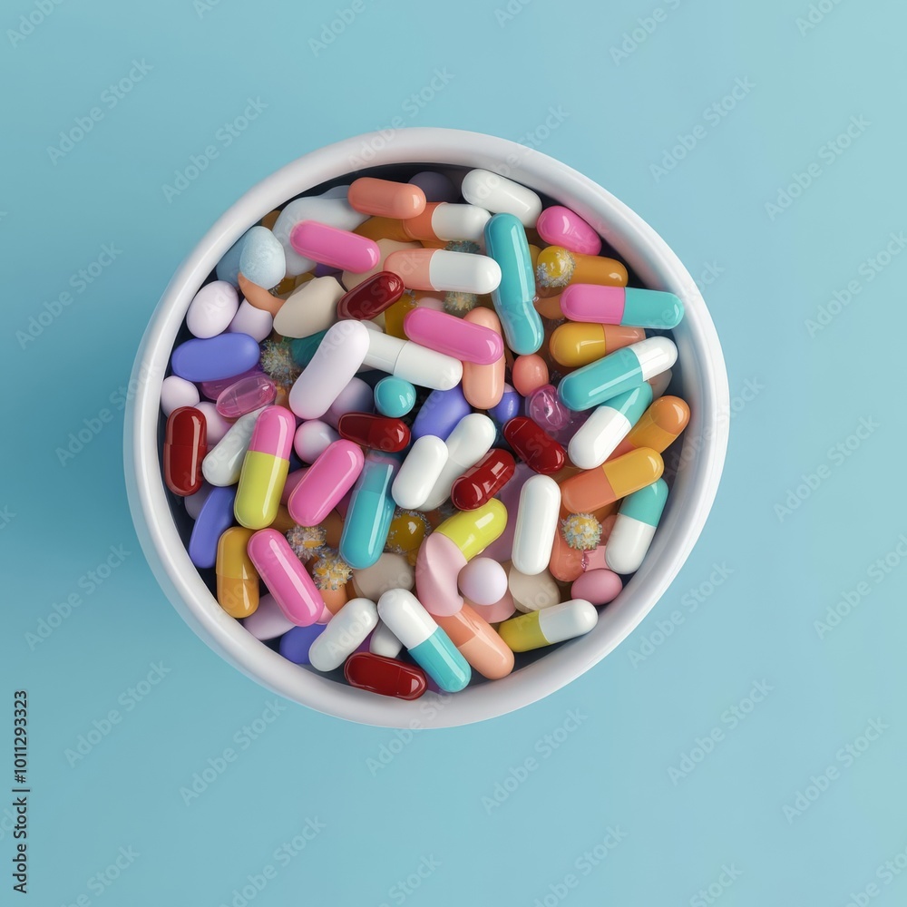 Antibiotic-resistant microorganisms in food, contamination risk, 3D illustration Antibiotic-resistant microorganisms in food, contamination risk, 3D illustration