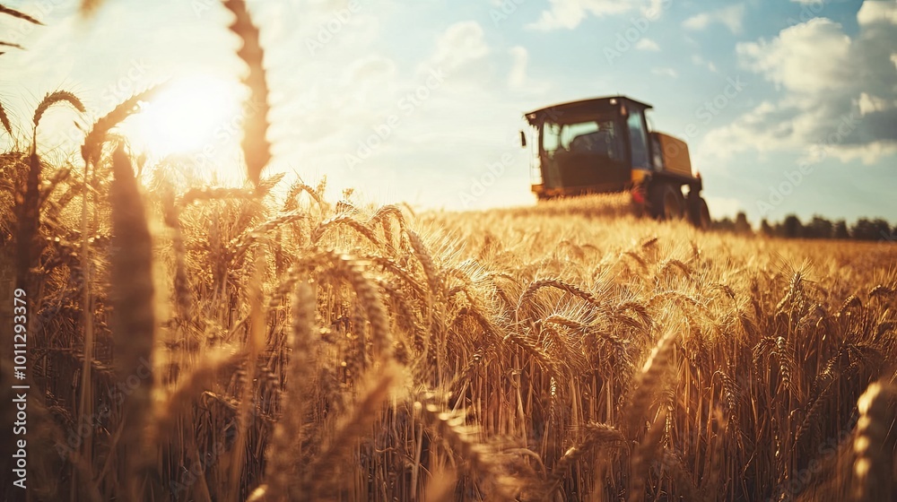 Fototapeta premium Farmer harvesting crops in a sunny field, traditional agriculture, hard work and rural life, harvest season.
