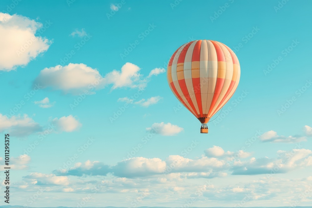 Colorful Hot Air Balloon in Clear Blue Sky Colorful Hot Air Balloon in Clear Blue Sky