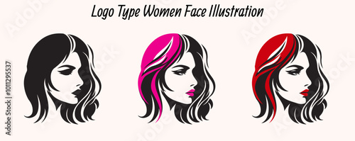 Logo Type Black And Red Color Woman Face Illustration