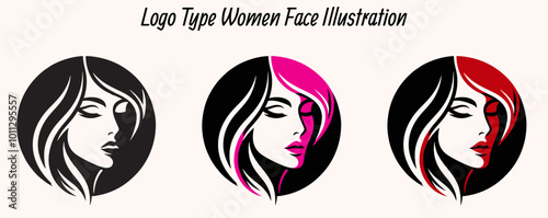Logo Type Black And Red Color Woman Face Illustration