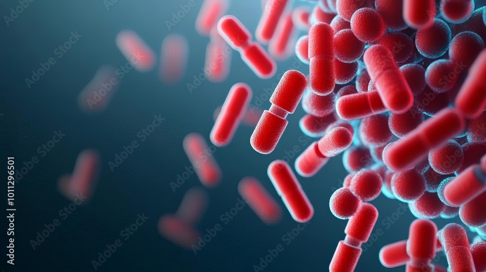 Fototapeta premium Bacteria cell wall resisting antibiotic attack, molecular structure, 3D illustration