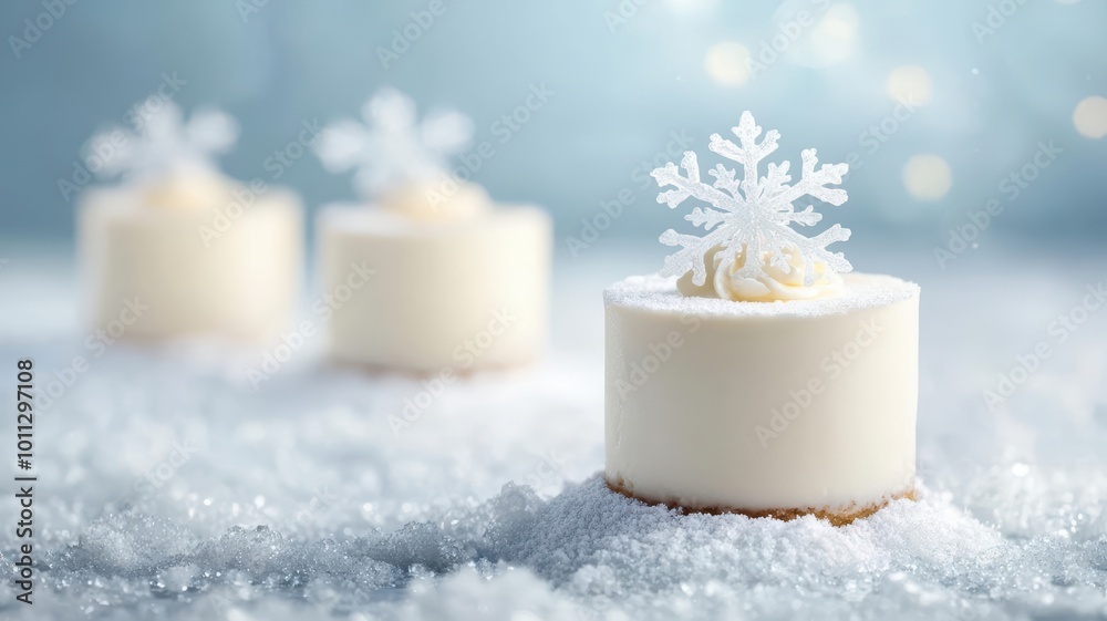 Winter cream dessert with delicate snowflake decorations.
