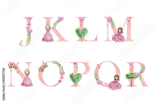 Watercolor princess letters.