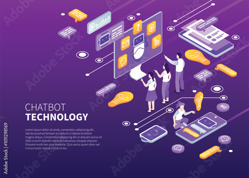 Isometric Illustration of Chatbot Technology Interaction