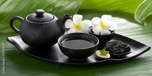 Fragrant herbal tea served in a traditional teapot with small snacks.