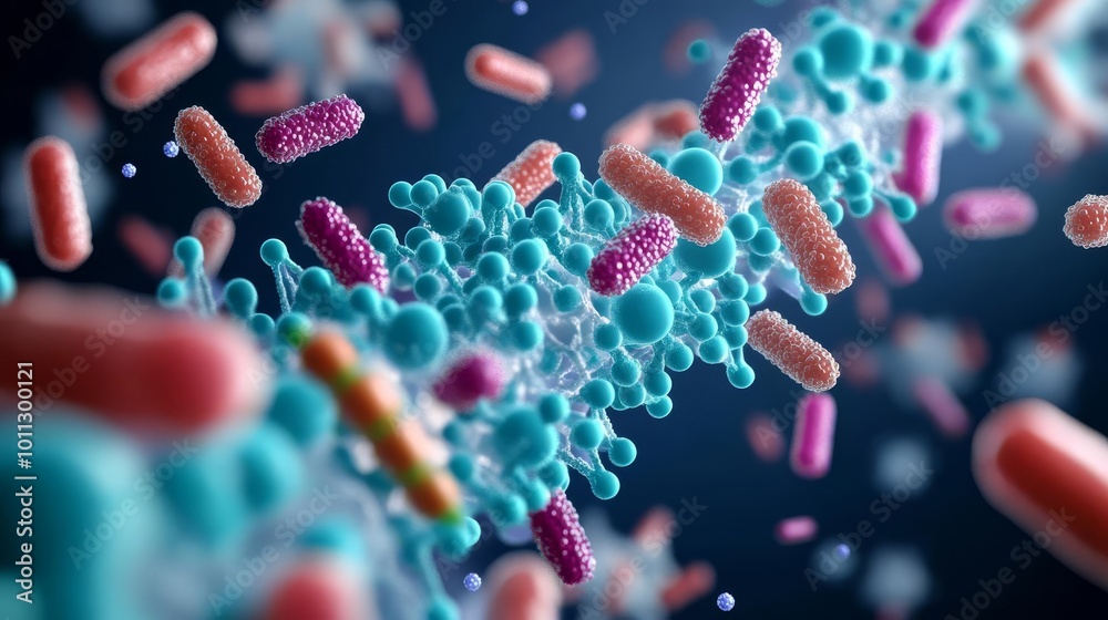 Bacterial resistance in cell membranes, molecular level, 3D illustration Bacterial resistance in cell membranes, molecular level, 3D illustration