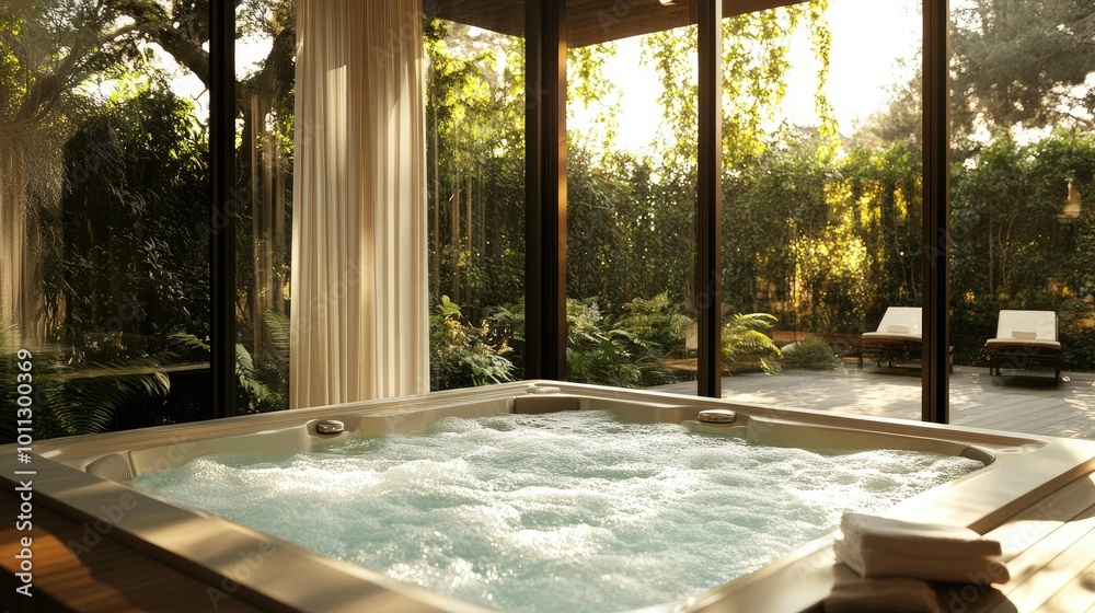 Luxury apartment hotel spa with a hot water jacuzzi, featuring contemporary decor and a tranquil environment. Luxury apartment hotel spa with a hot water jacuzzi, featuring contemporary decor and a tranquil environment.