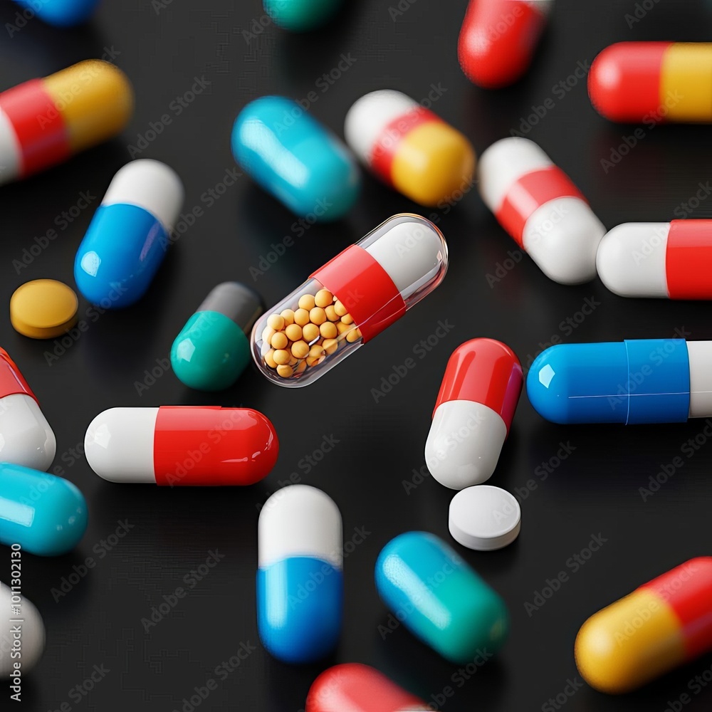 Microbial resistance to common antibiotics, scientific theme, 3D illustration Microbial resistance to common antibiotics, scientific theme, 3D illustration