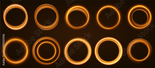 Color circles frame with glitter light effect. A flash flies in a circle in a luminous ring.