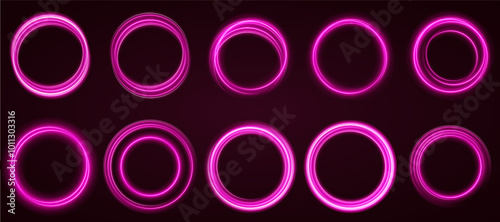 Color circles frame with glitter light effect. A flash flies in a circle in a luminous ring.