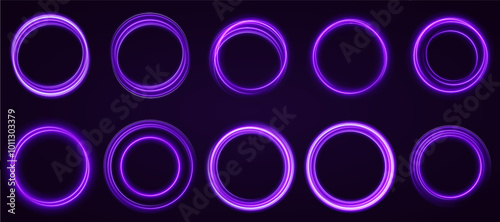Color circles frame with glitter light effect. A flash flies in a circle in a luminous ring.