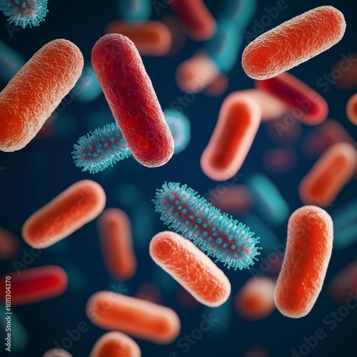 Pathogenic microorganisms forming resistant colonies, infection control, 3D illustration photo