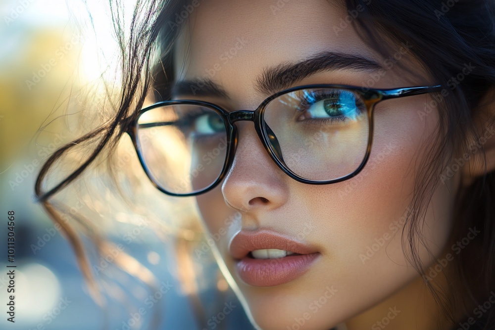 Close-up portrait of a young woman wearing glasses outdoors. Close-up portrait of a young woman wearing glasses outdoors.