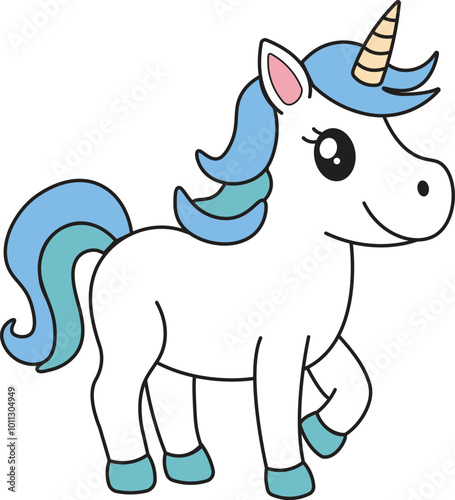Illustration of a unicorn with a blue-green mane