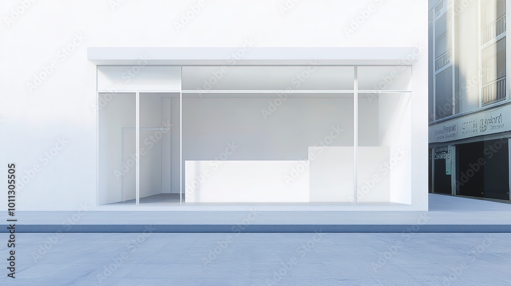 Fototapeta premium contemporary shop front mockup with clean white facade and glass windows blank template 