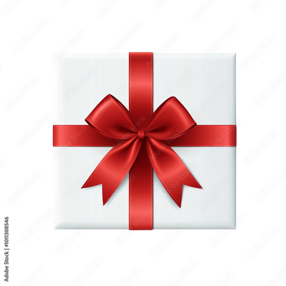 Beautifully wrapped white gift box with a shiny red ribbon creating a perfect present for any occasion Beautifully wrapped white gift box with a shiny red ribbon creating a perfect present for any occasion