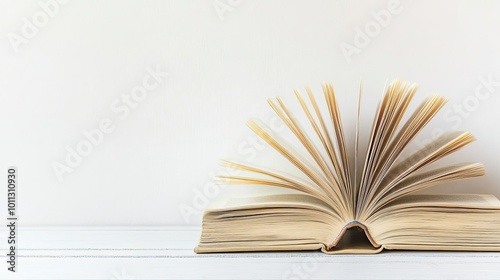 Open Book with Pages Fanning on White Background