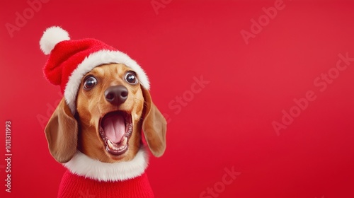 Festive Dog in Christmas Hat photo