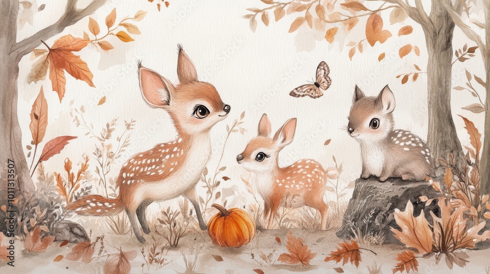 Animals in the autumn woods Animals in the autumn woods