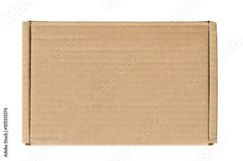 Plain brown cardboard box viewed from above, ideal for shipping or storage on a transparent background perfect for design presentations