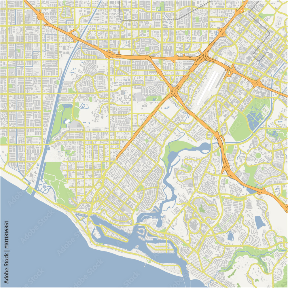 Fototapeta premium Map of Costa Mesa in California in a normal road map style. Contains layered vector with roads water, parks, etc.