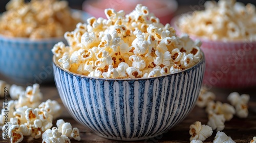 A cozy gathering with bowls of freshly popped corn and inviting snacks laid out for movie night at home