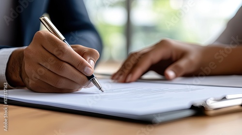 Businessperson Signing Important Documents in Office Setting