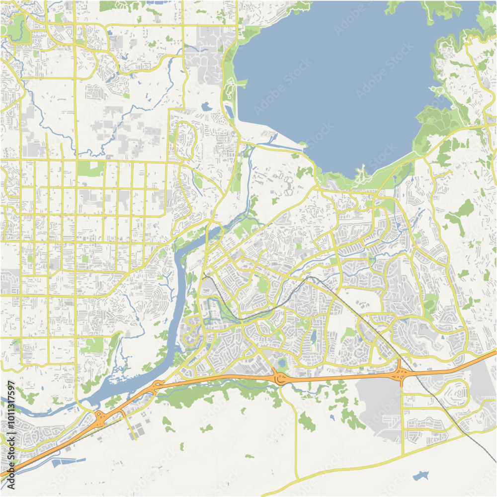Fototapeta premium Map of Folsom in California in a normal road map style. Contains layered vector with roads water, parks, etc.