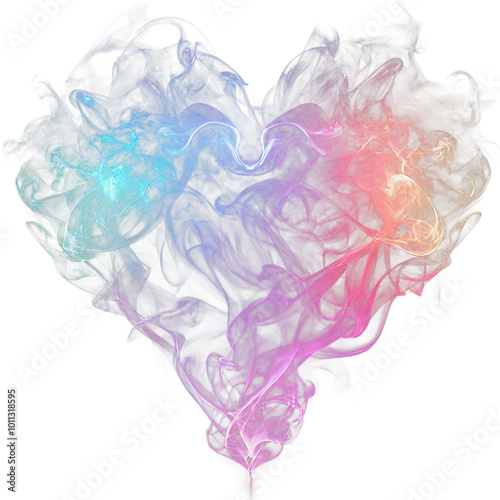 PNG Colorful Heart-shaped smoke art. Beautiful smoke art Love-shaped .