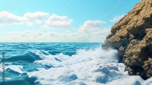 Rushing water over cliffside, dynamic natural energy, 3D illustration