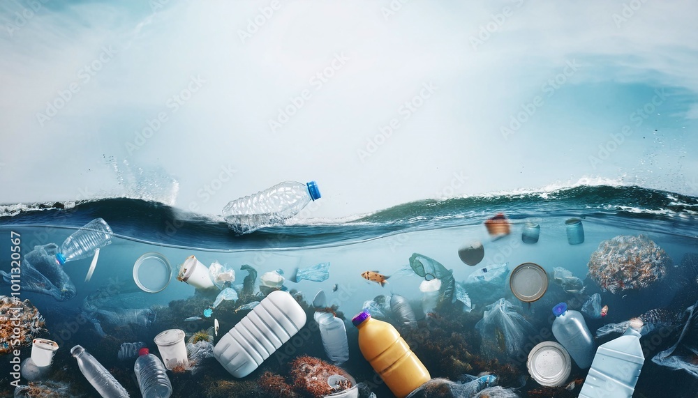 Naklejka premium Ocean Plastic Pollution Concept