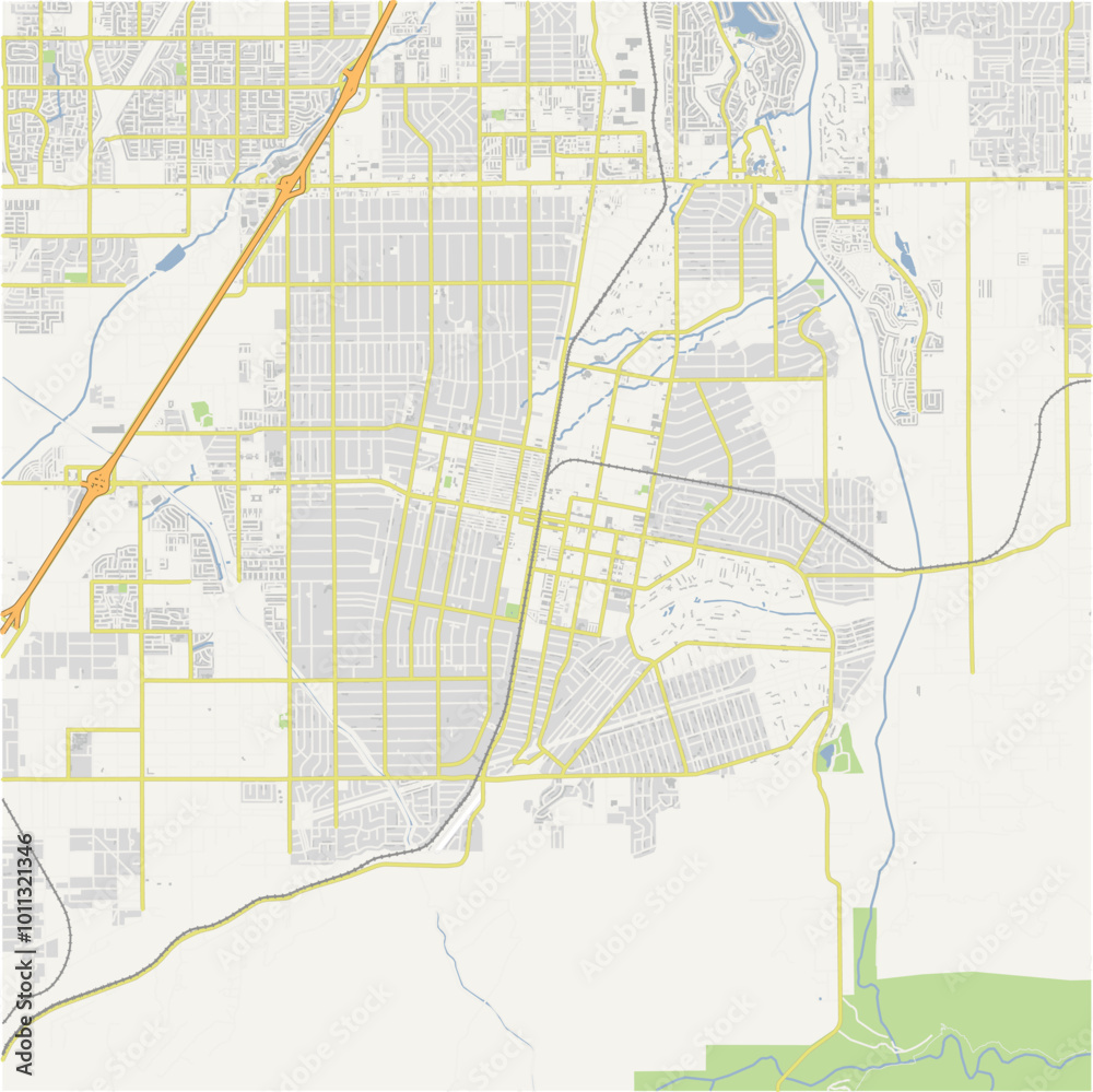 Obraz premium Map of Hesperia in California in a normal road map style. Contains layered vector with roads water, parks, etc.
