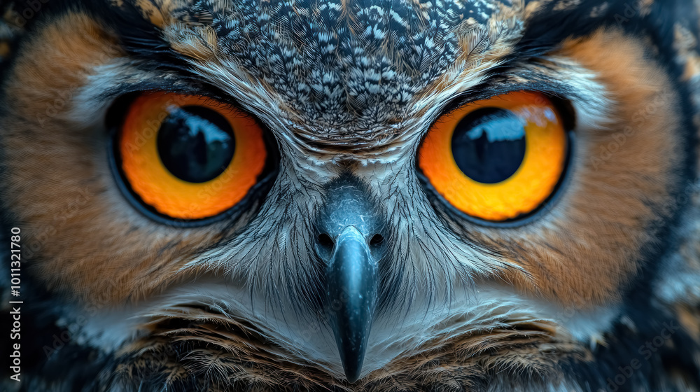 intense gaze of a majestic owl in close-up intense gaze of a majestic owl in close-up