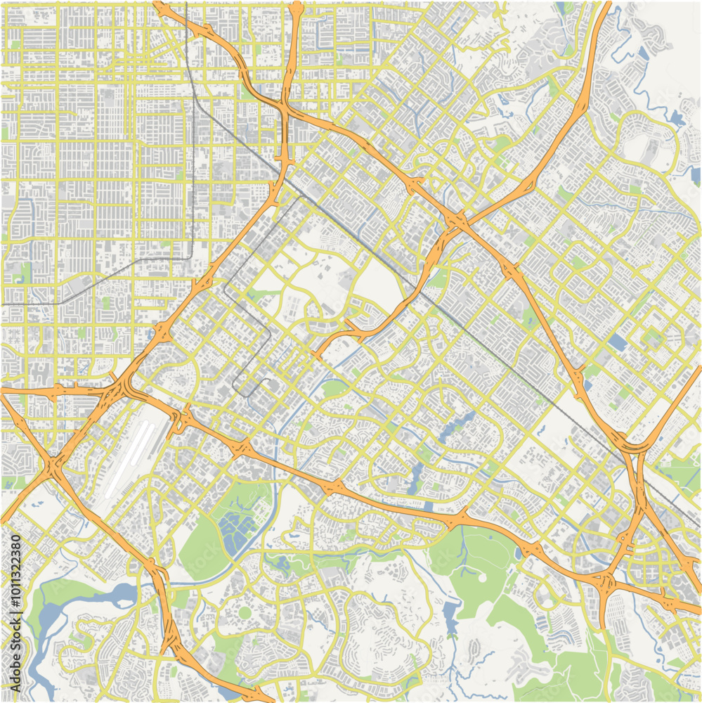 Map of Irvine in California in a normal road map style. Contains layered vector with roads water, parks, etc. Map of Irvine in California in a normal road map style. Contains layered vector with roads water, parks, etc.