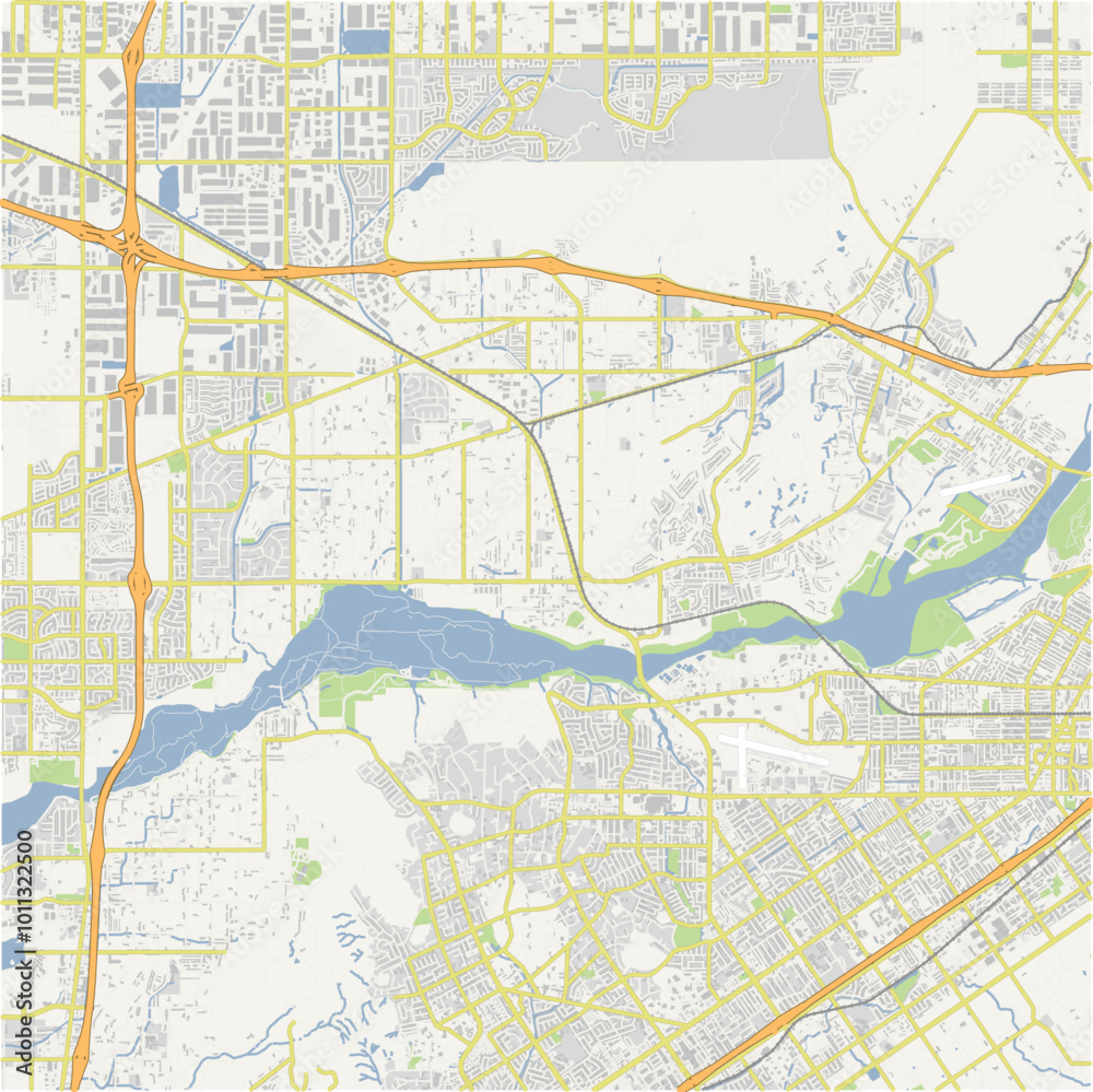 Fototapeta premium Map of Jurupa Valley in California in a normal road map style. Contains layered vector with roads water, parks, etc.