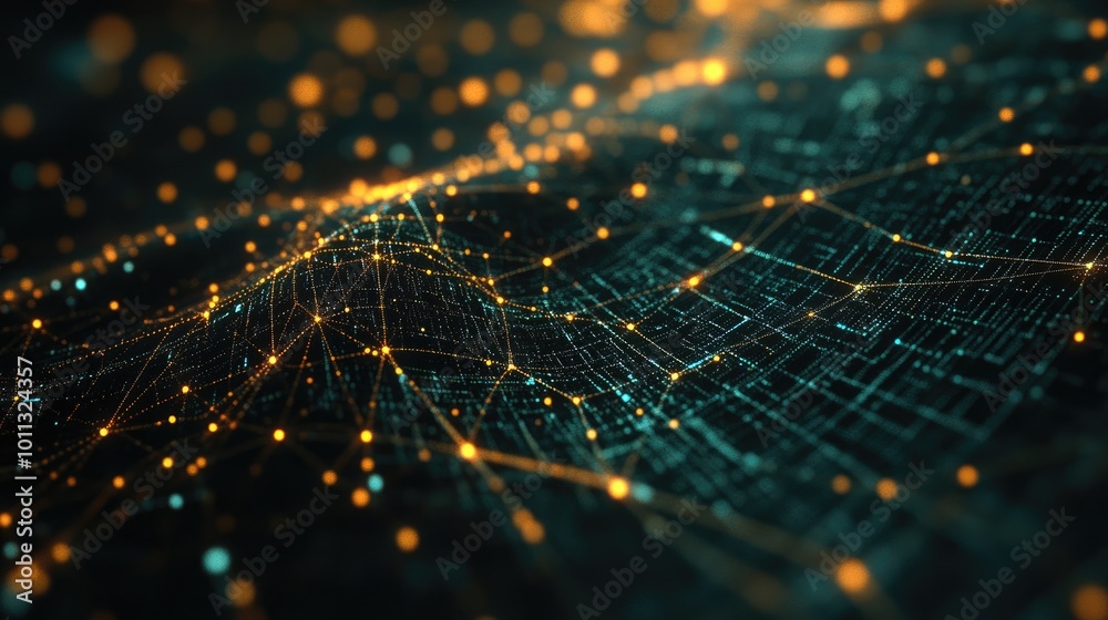 A close-up shot of a digital data matrix with interconnected dots and lines, emphasizing the relationship between data and technology in a digital world. A close-up shot of a digital data matrix with interconnected dots and lines, emphasizing the relationship between data and technology in a digital world.