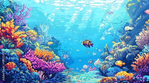 Pixel Art Underwater World Featuring Vibrant Coral Reefs photo