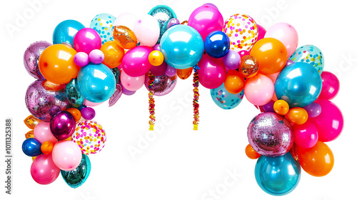 Colorful balloon party garland arch gate entrance isolated on transparent background, PNG 